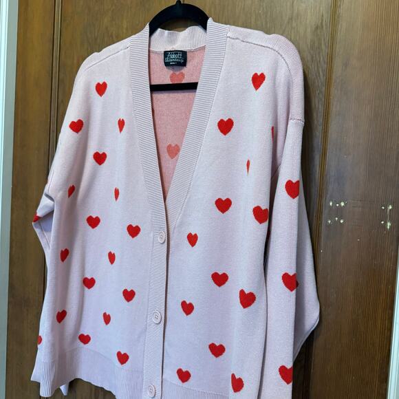 NWT Abbott Pink Heart Button‎ Down Cardigan XS Oversized Valentine's Day Teacher - Picture 2 of 10